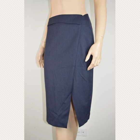 Zara Basic S Blue Pencil Skirt Side Slit Back Zip - Picture 5 of 9